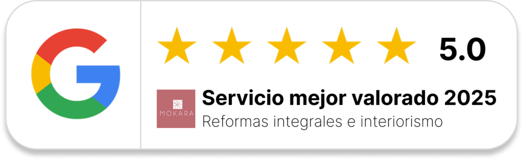 Badge Mokara Servicio mejor valorado empresa de reformas integrales e interiorismo con sombra