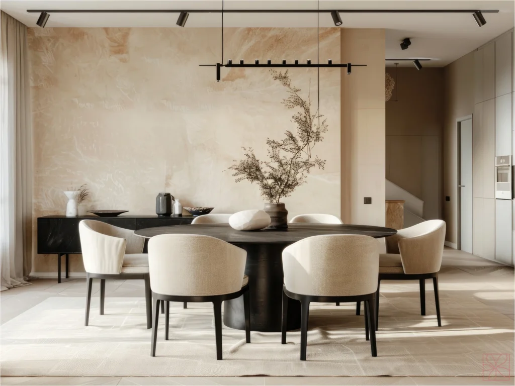 Interiorismo y decoración de un salón colores tierra y ocres
